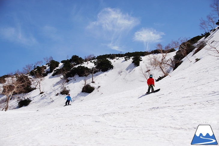 大雪山旭岳ロープウェイスキー場 残雪の北海道最高峰に今季最後のシュプールを…。